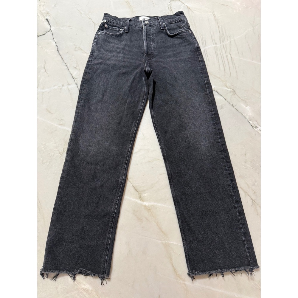 Citizens of Humanity Florence High Rise Straight Jeans Womens 26 Black Raw Hem